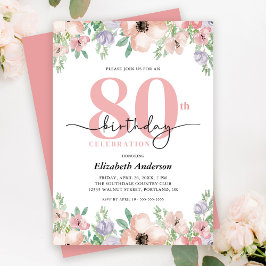 Invitación Elegante Pastel Floral 80ª fiesta de cumpleaños