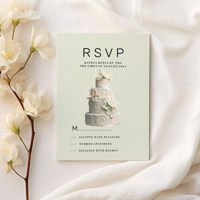 Invitación Elegante pastel floral blanco verde de menta RSVP (Elegant mint green white floral cake RSVP )