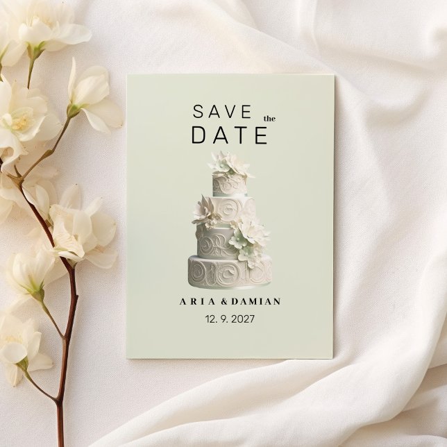 Invitación Elegante pastel floral verde de menta blanca Guard (Elegant mint green white floral cake Save the Date )