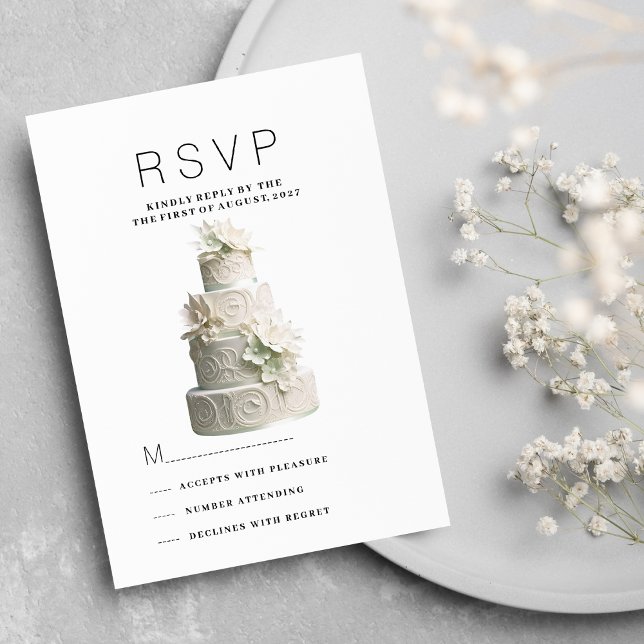Invitación Elegante pastel floral verde de menta blanca RSVP (Elegant white mint green floral cake RSVP)