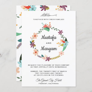 Invitación Elegante Pastel Floral Wreath Boda islámico