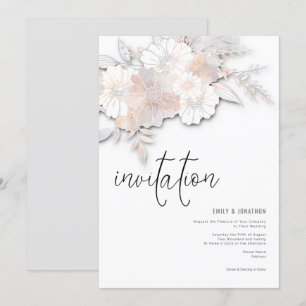 Invitación Elegante Pastel Florals Peach Rubor Gray Boda