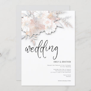 Invitación Elegante Pastel Florals Peach Rubor Gray Boda