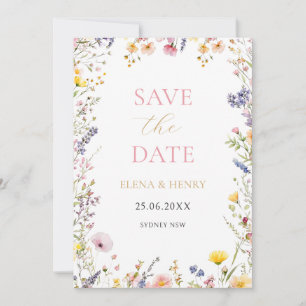 Invitación Elegante Pastel Flores Silvestres Boda Salvar la F