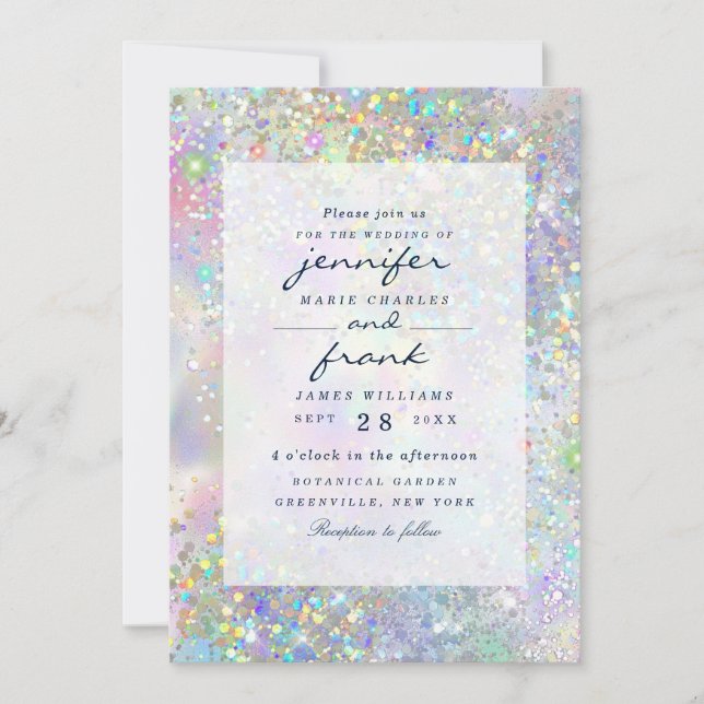 Invitación Elegante Pastel Holográfico Purpurina Glam (Anverso)