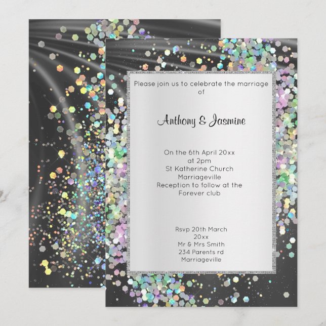 INVITACIÓN ELEGANTE PASTEL HOLOGRÁFICO SATIN PURPLE (Anverso / Reverso)