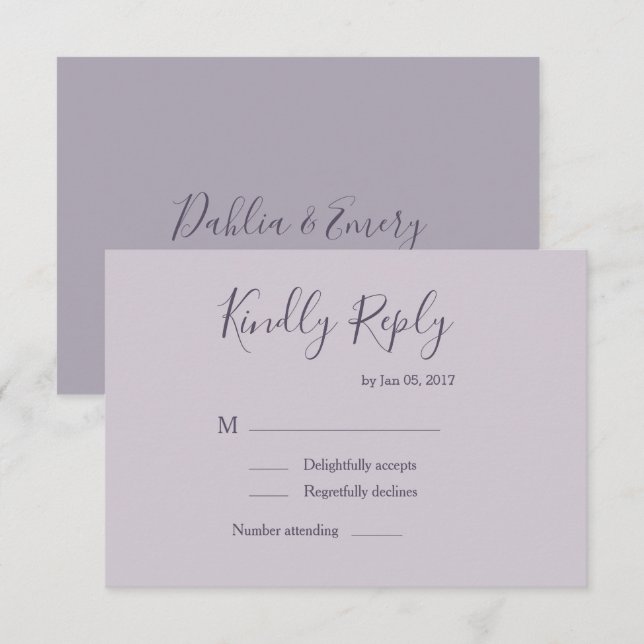 Invitación Elegante pastel lila lavanda respuesta moderna par (Anverso / Reverso)