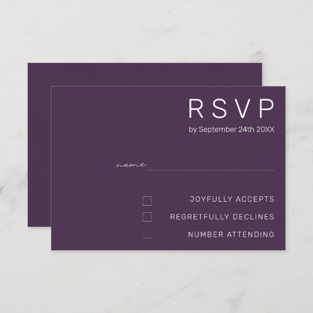 Invitación Elegante Pastel Minimal Púrpura Boda Moderna RSVP (Anverso / Reverso)
