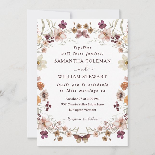 Invitación Elegante Pastel Moda Boho Boda del tema de la flor (Anverso)