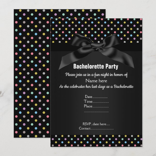Invitación ELEGANTE Pastel NEGRO PUNTO BACHELORETTE (Anverso / Reverso)