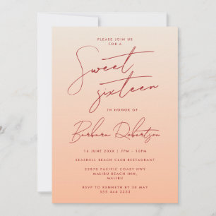 Invitación Elegante Pastel Peach Ombre Script Dulce Dieciséis