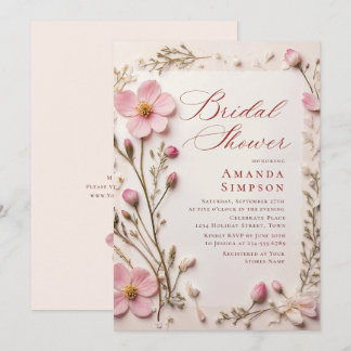 Invitación Elegante Pastel Pink Bohemia Flor Ducha Nupcial
