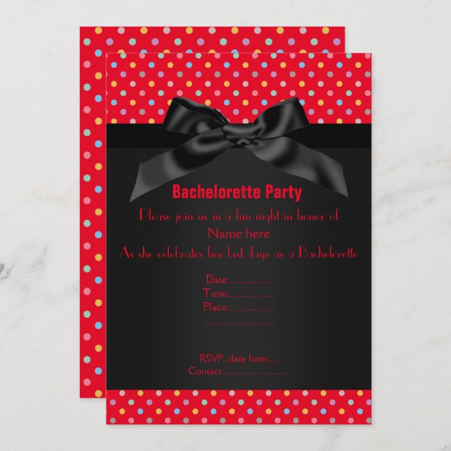 Invitación ELEGANTE Pastel Rojo SPOT BACHELORETTE (Anverso / Reverso)