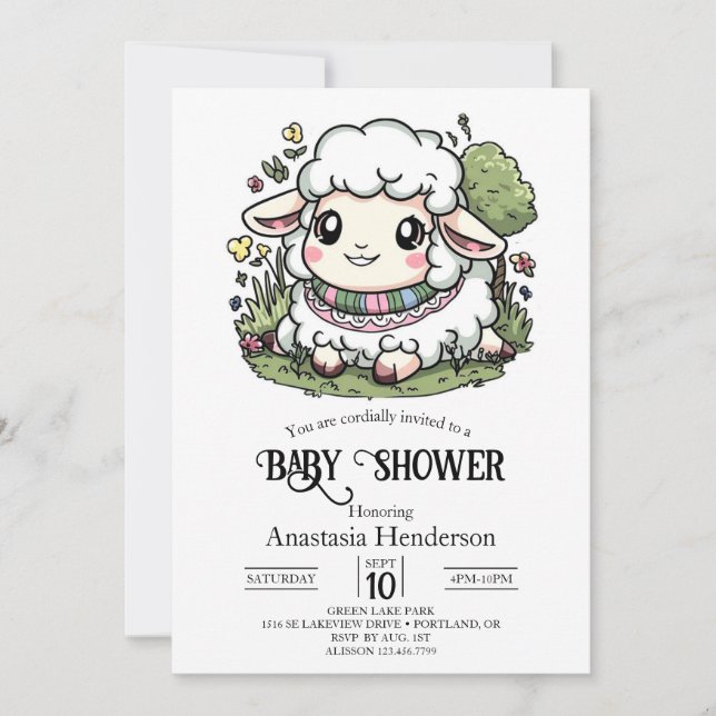 Invitación Elegante Pastel Sheep Baby Shower (Anverso)
