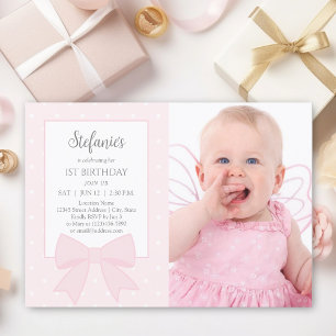 Invitación Elegante Pastel suave rosado Bow foto de primer cu