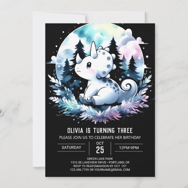 Invitación Elegante Pastel Triceratops Cumpleaños (Anverso)