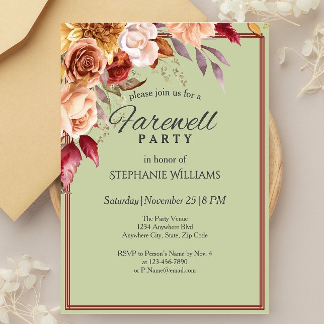 Invitación Elegante Pastel Verde Fiesta de despedida de flor  (Subido por el creador)