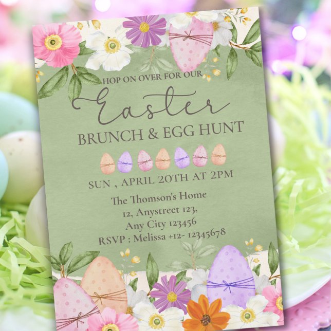 Invitación Elegante Pastel Verde Flores Silvestres Huevos Caz (Subido por el creador)