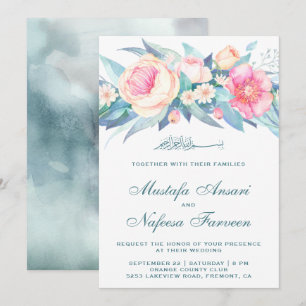 Invitación Elegante Pastel Watercolor Floral Boda Islámico