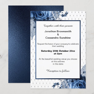 INVITACIÓN ELEGANTE PATRÓN BOUQUET FLORAL NAVY BODA