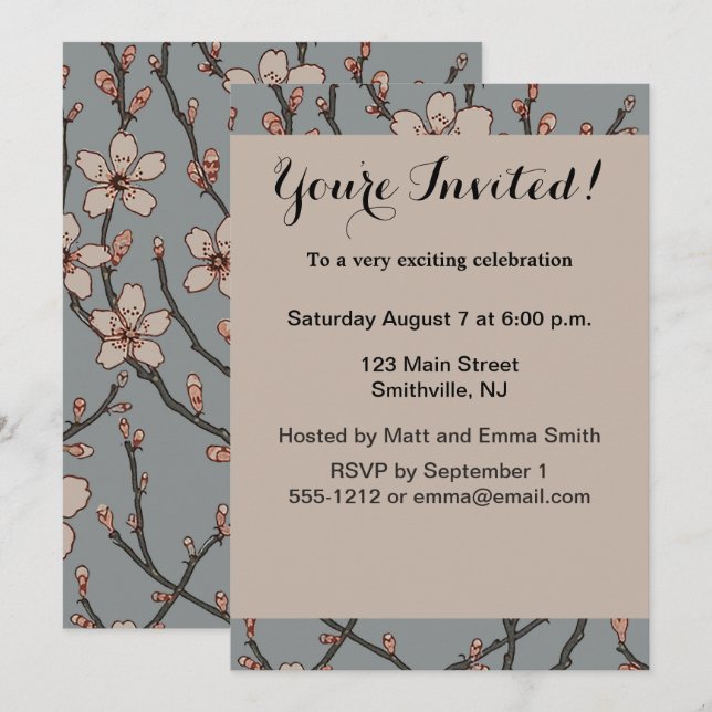 Invitación Elegante patrón de cereza de flor rosa dulce (Anverso / Reverso)