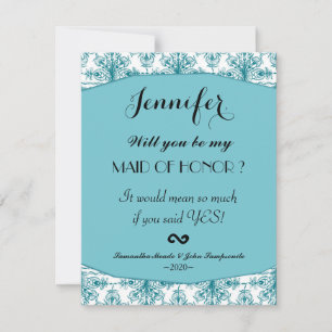 Invitación Elegante patrón de damasco blanco y azul de la bah