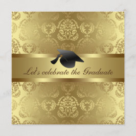 Invitación Elegante patrón de damasco dorado Gorra de graduac