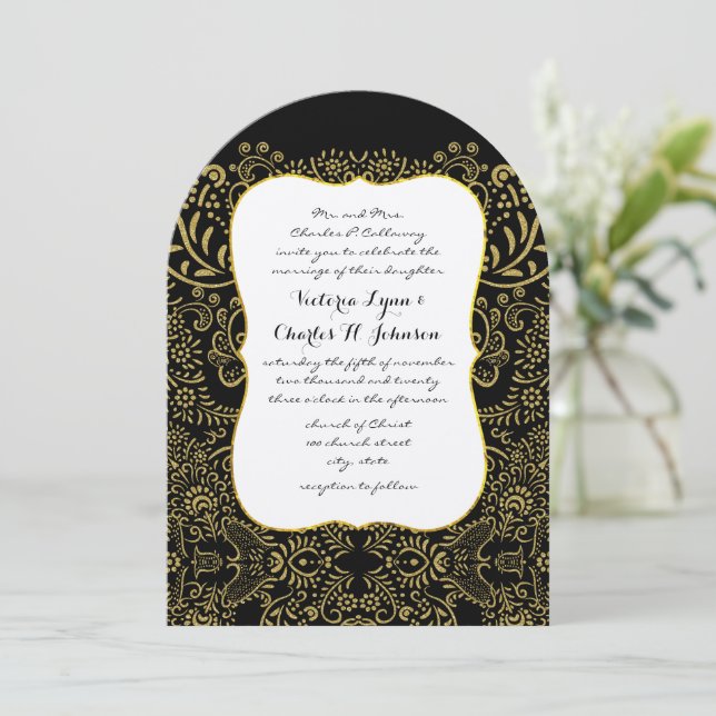 Invitación Elegante patrón de diseño de novias de Mehndi negr (Anverso de pie)