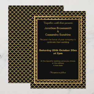 INVITACIÓN ELEGANTE PATRÓN DE ESCALA DE MERMAID NEGRO DE ORO