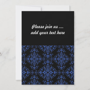 Invitación Elegante patrón de estilo damasco azul y negro