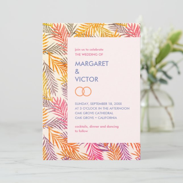Invitación Elegante patrón de hoja de palma tropical (Anverso de pie)