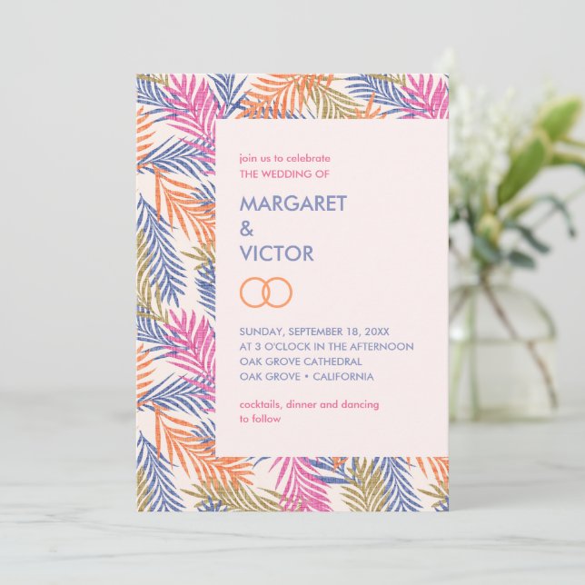 Invitación Elegante patrón de hoja de palma tropical (Anverso de pie)