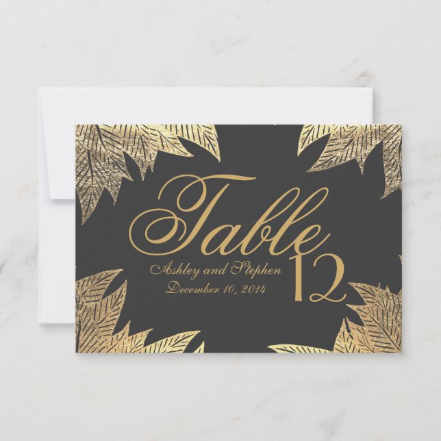 Invitación Elegante Patrón de Hoja Dibujada de Oro Falso de M (Anverso)