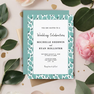 Invitación Elegante patrón de hojas de turquesa Botánico Boda
