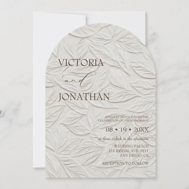 Invitación Elegante patrón de hojas neutras Boda  (Anverso)