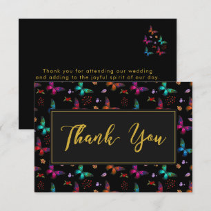 Invitación Elegante patrón de mariposa en Boda negro gracias