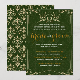 Invitación Elegante patrón de oro en Boda esmeralda BG
