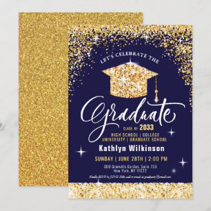 Invitación Elegante patrón de Purpurina de oro en graduación