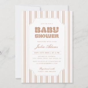 Invitación Elegante patrón de rayas marrón chocolate para bab