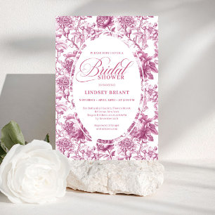 Invitación Elegante patrón de rosas fucsia rosadas para ducha