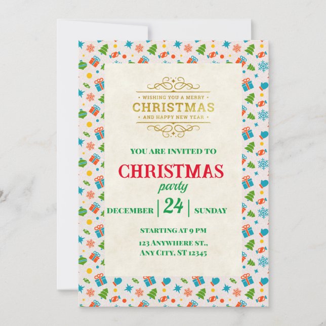 Invitación Elegante patrón de vacaciones Navidades personaliz (Anverso)
