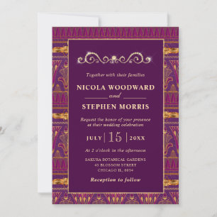Invitación Elegante patrón egipcio de boda en oro