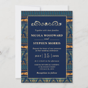 Invitación Elegante patrón egipcio de boda en oro