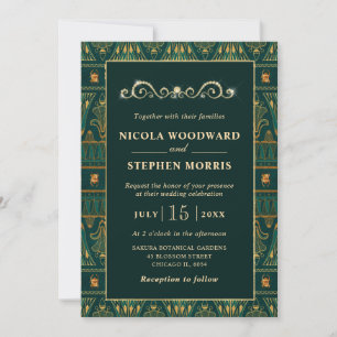 Invitación Elegante patrón egipcio de boda en oro