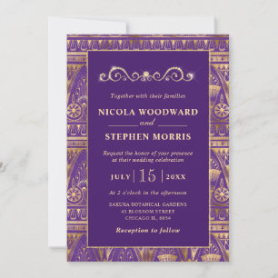 Invitación Elegante patrón egipcio de boda en oro