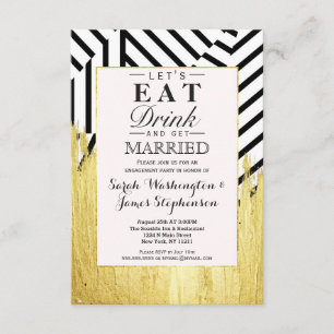 Invitación Elegante Patrón Faux Gold Paint Strokes & Stripes