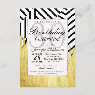 Invitación Elegante Patrón Faux Gold Paint Strokes & Stripes