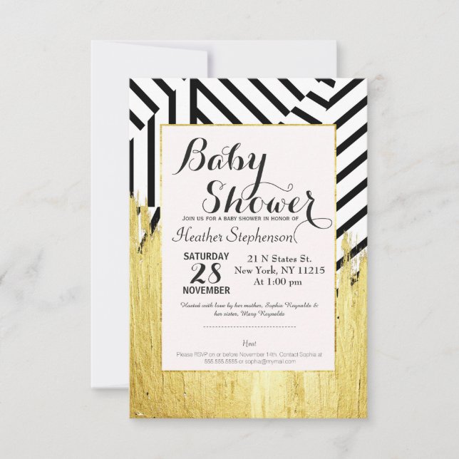Invitación Elegante Patrón Faux Gold Paint Strokes & Stripes (Anverso)
