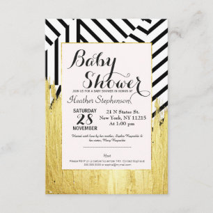 Invitación Elegante Patrón Faux Gold Paint Strokes & Stripes