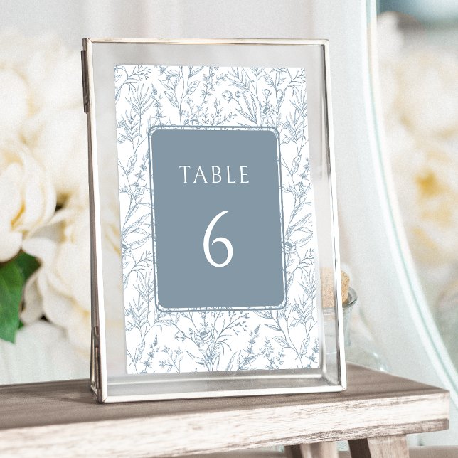 Invitación Elegante patrón floral azul boda números de tabla (Subido por el creador)